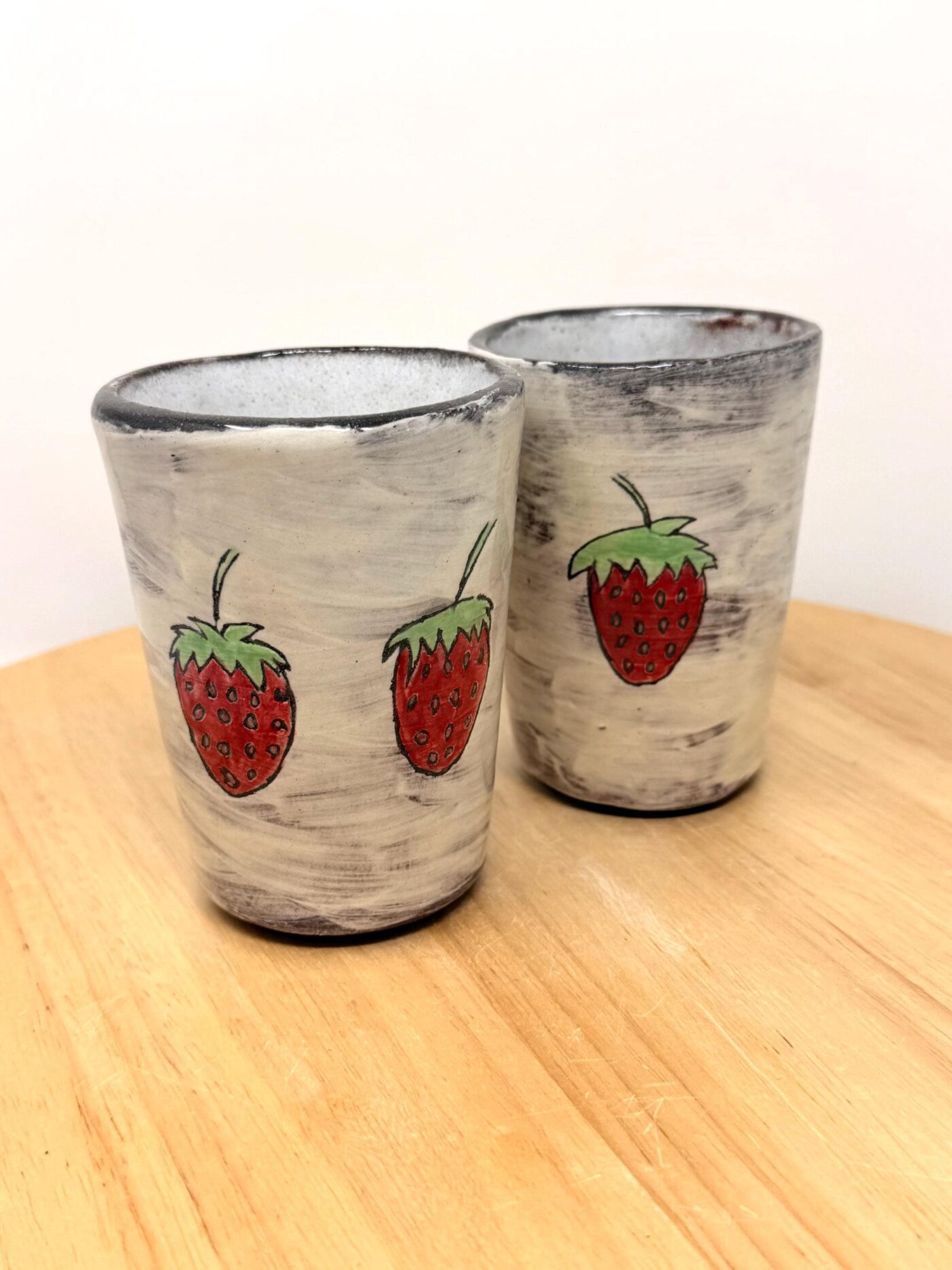 Strawberry Tumblers Pair – Handmade Ceramic Cups – Terracotta Pottery Set – Handbuilt Sgraffito Strawberry Design (1 of 15) -- Fabode Ceramics