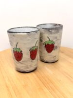 Strawberry Tumblers Pair – Handmade Ceramic Cups – Terracotta Pottery Set – Handbuilt Sgraffito Strawberry Design (1 of 15) -- Fabode Ceramics