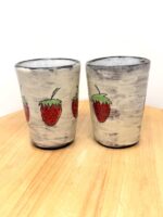 Strawberry Tumblers Pair – Handmade Ceramic Cups – Terracotta Pottery Set – Handbuilt Sgraffito Strawberry Design (3 of 15) -- Fabode Ceramics