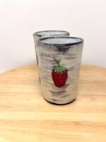 Strawberry Tumblers Pair – Handmade Ceramic Cups – Terracotta Pottery Set – Handbuilt Sgraffito Strawberry Design (4 of 15) -- Fabode Ceramics