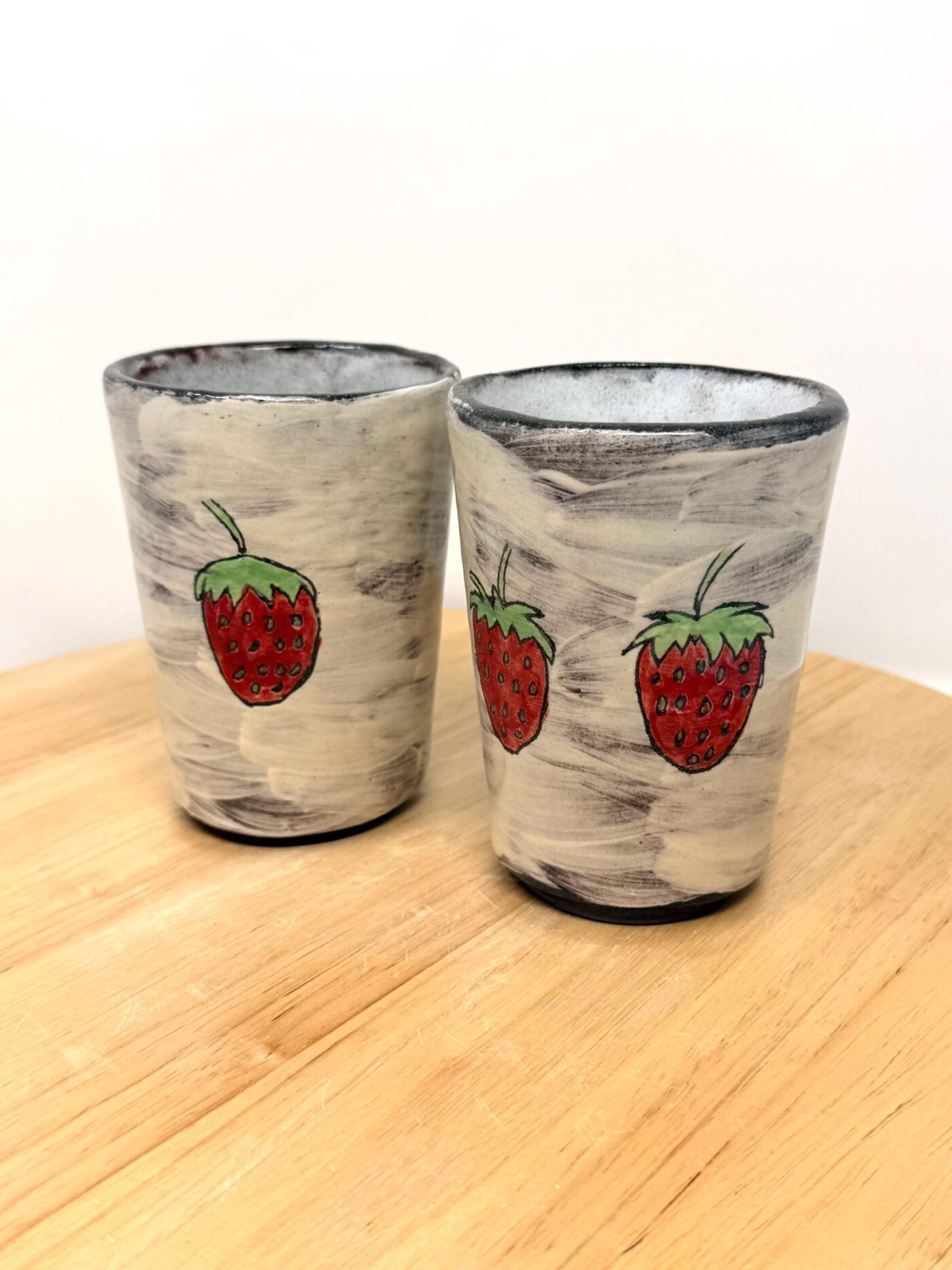 Strawberry Tumblers Pair – Handmade Ceramic Cups – Terracotta Pottery Set – Handbuilt Sgraffito Strawberry Design (14 of 15) -- Fabode Ceramics