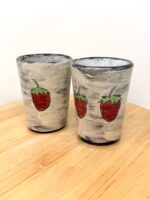 Strawberry Tumblers Pair – Handmade Ceramic Cups – Terracotta Pottery Set – Handbuilt Sgraffito Strawberry Design (14 of 15) -- Fabode Ceramics