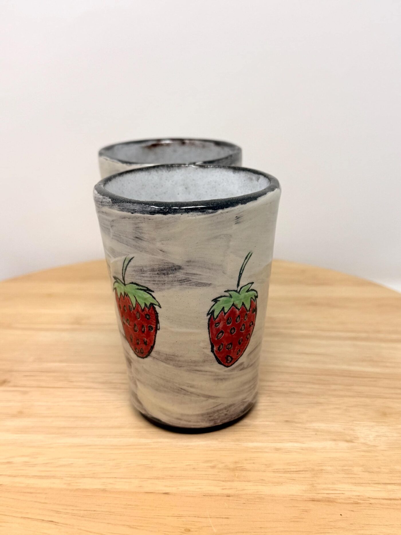 Strawberry Tumblers Pair – Handmade Ceramic Cups – Terracotta Pottery Set – Handbuilt Sgraffito Strawberry Design (13 of 15) -- Fabode Ceramics