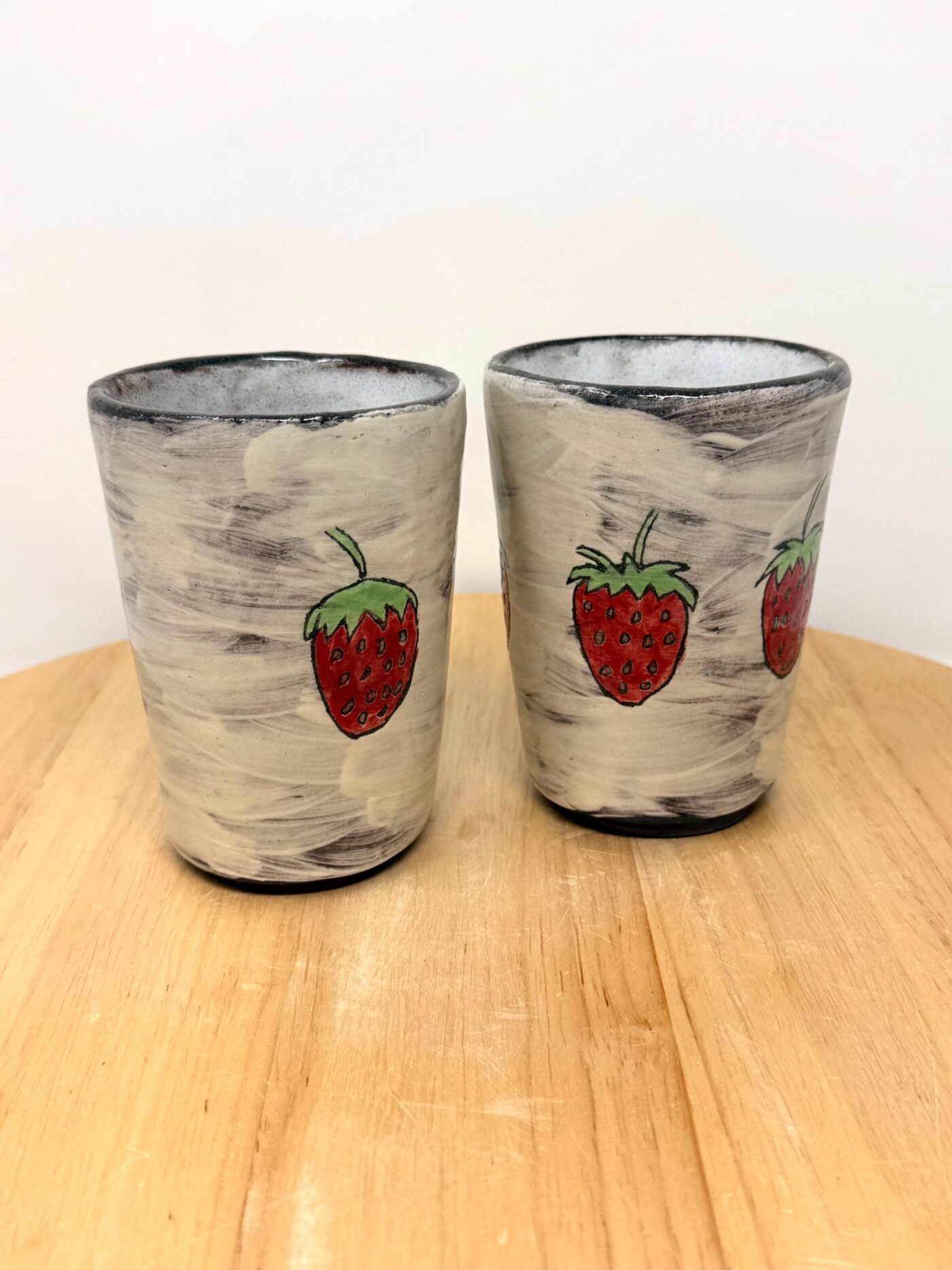 Strawberry Tumblers Pair – Handmade Ceramic Cups – Terracotta Pottery Set – Handbuilt Sgraffito Strawberry Design (15 of 15) -- Fabode Ceramics