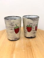 Strawberry Tumblers Pair – Handmade Ceramic Cups – Terracotta Pottery Set – Handbuilt Sgraffito Strawberry Design (15 of 15) -- Fabode Ceramics