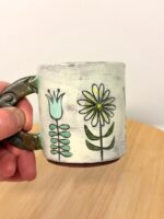 Handmade Ceramic Mug – Rustic Terracotta Stoneware with Folk Flower Sgraffito Design (3 of 17) -- Fabode Ceramics