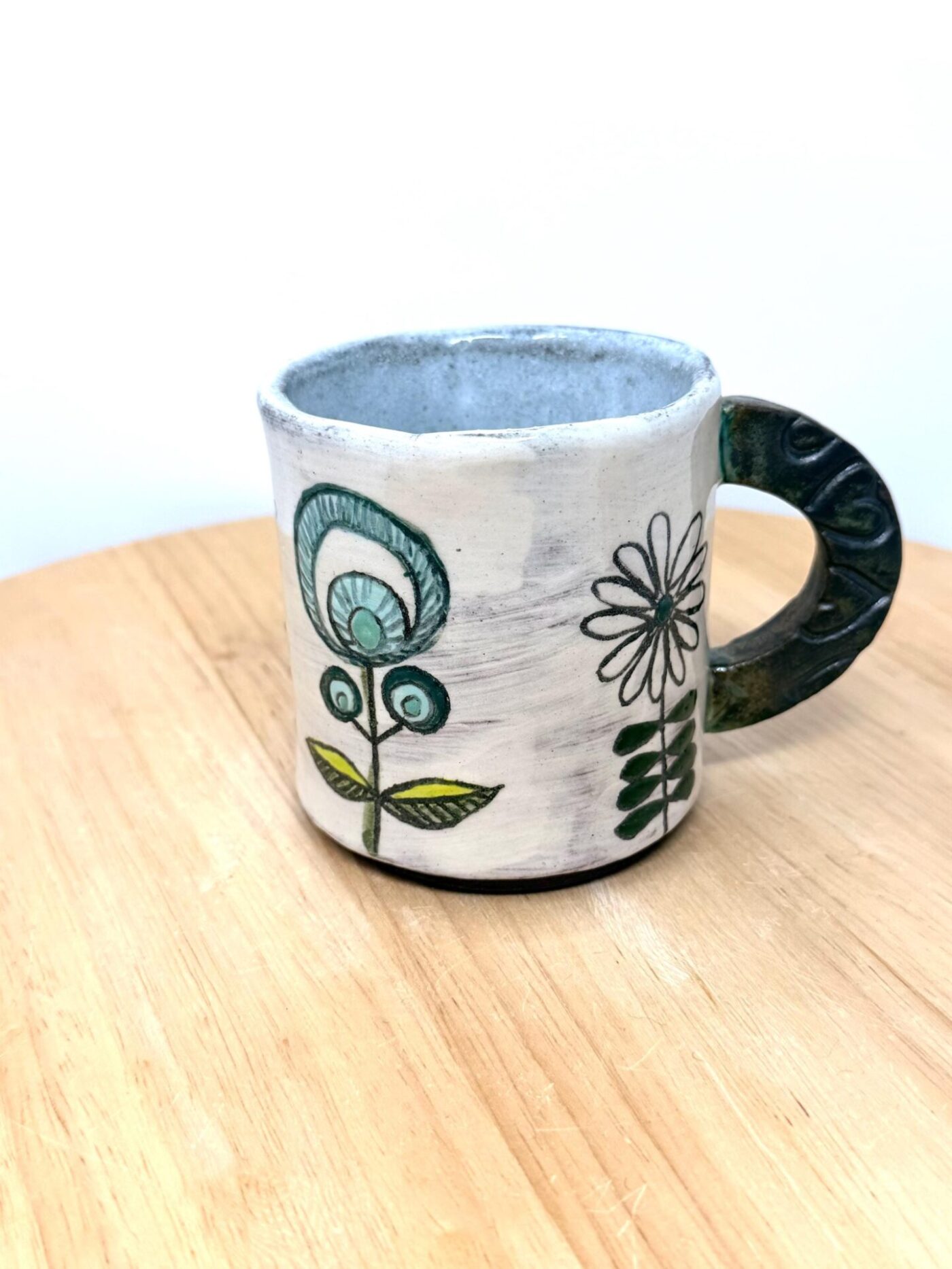 Handmade Ceramic Mug – Rustic Terracotta Stoneware with Folk Flower Sgraffito Design (7 of 17) -- Fabode Ceramics