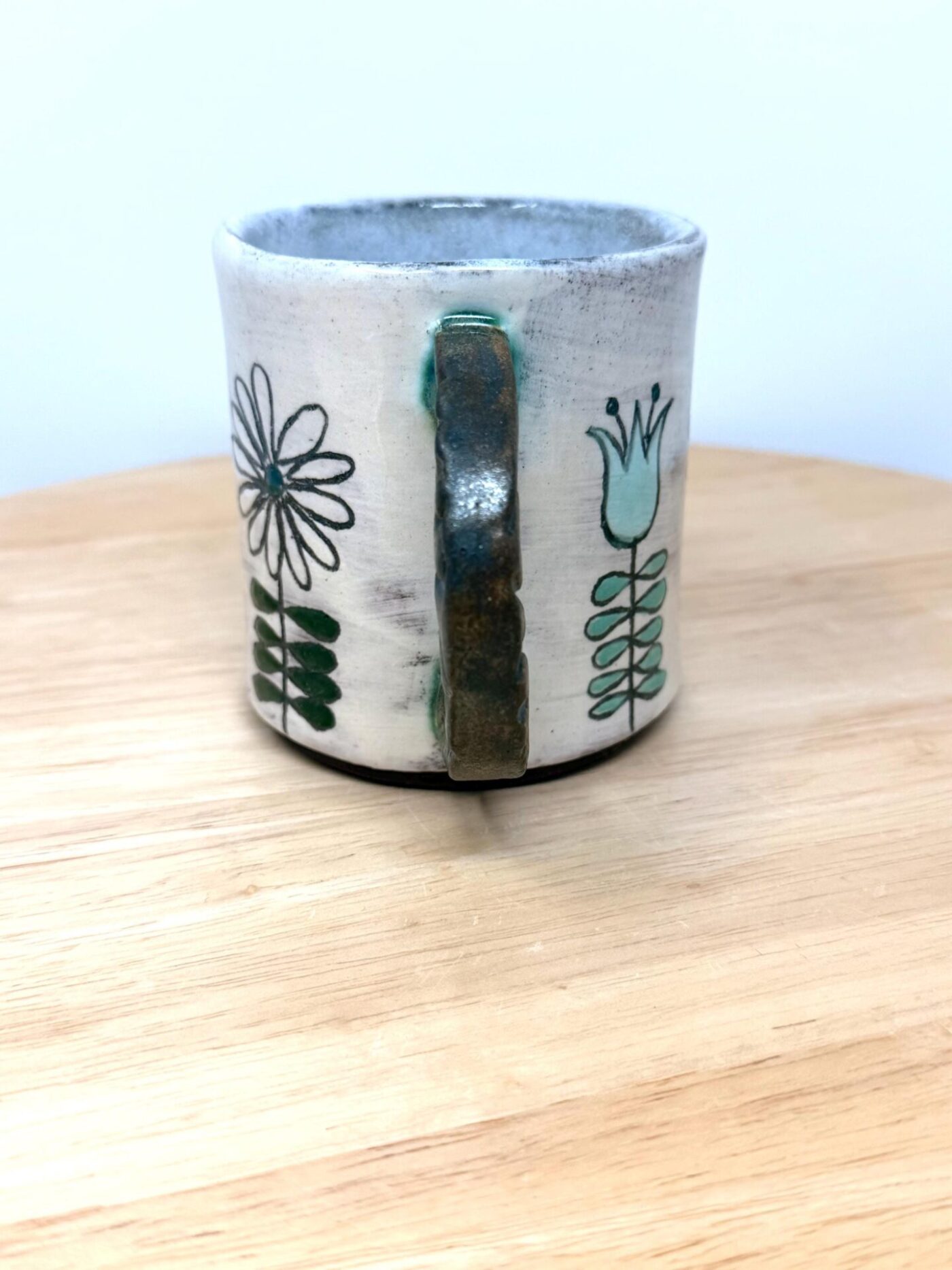 Handmade Ceramic Mug – Rustic Terracotta Stoneware with Folk Flower Sgraffito Design (11 of 17) -- Fabode Ceramics