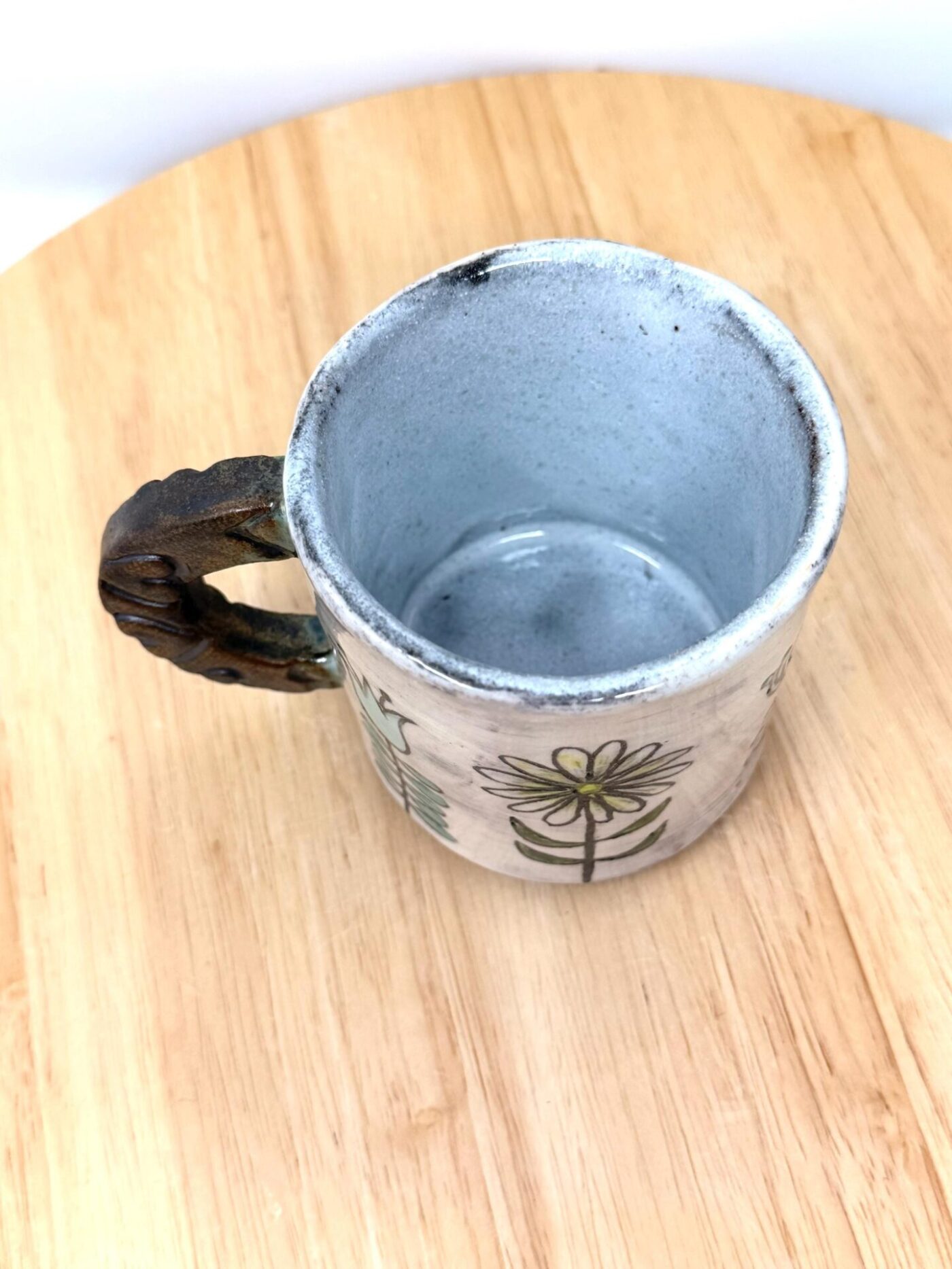 Handmade Ceramic Mug – Rustic Terracotta Stoneware with Folk Flower Sgraffito Design (14 of 17) -- Fabode Ceramics