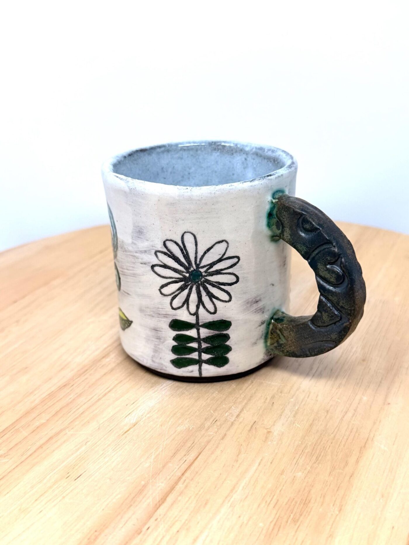Handmade Ceramic Mug – Rustic Terracotta Stoneware with Folk Flower Sgraffito Design (8 of 17) -- Fabode Ceramics