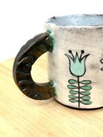 Handmade Ceramic Mug – Rustic Terracotta Stoneware with Folk Flower Sgraffito Design (13 of 17) -- Fabode Ceramics
