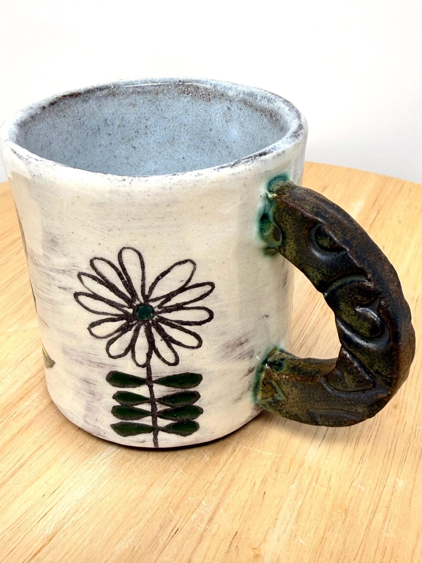 Handmade Ceramic Mug – Rustic Terracotta Stoneware with Folk Flower Sgraffito Design (5 of 17) -- Fabode Ceramics