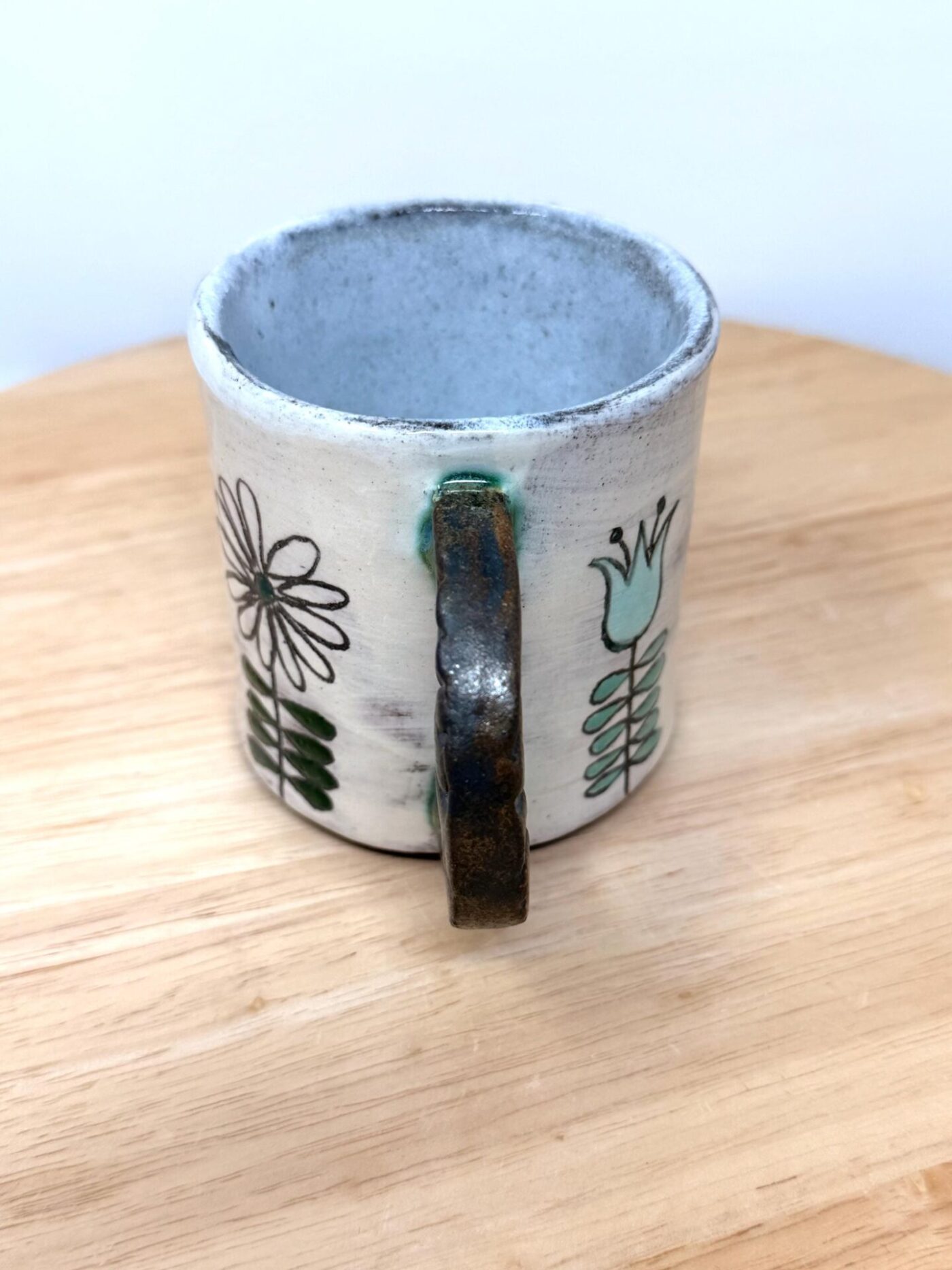 Handmade Ceramic Mug – Rustic Terracotta Stoneware with Folk Flower Sgraffito Design (10 of 17) -- Fabode Ceramics