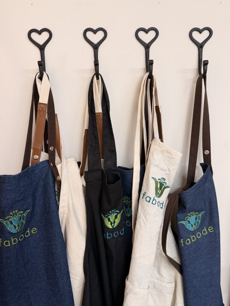 Fabode aprons ready for a ceramics workshop
