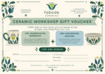 Fabode ceramic workshop gift voucher showing one handbuilding workshop and one decorating session for one person